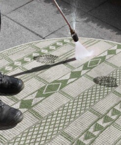 Rond binnen & buiten vloerkleed Boho - groen/crème - close up materiaal, thumbnail