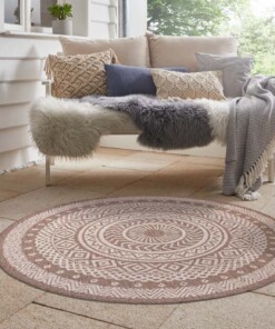 Binnen & buiten vloerkleed rond Mandala - lichtbruin/crème - sfeer