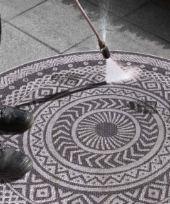 Binnen & buiten vloerkleed rond Mandala - grijs/zilver - close up materiaal, thumbnail