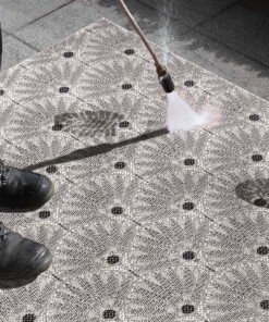 Binnen & buiten vloerkleed Paauw - zwart/crème - close up materiaal, thumbnail