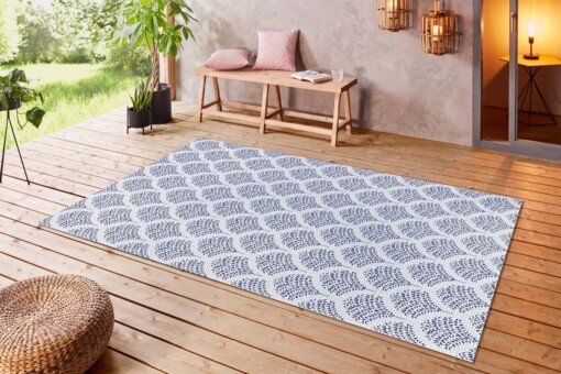 Binnen & buiten vloerkleed Forest - crème/blauw - sfeer