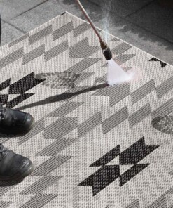 Binnen & buiten vloerkleed Kelim - crème/zwart - close up materiaal, thumbnail Binnen & buiten vloerkleed Kelim - crème/zwart - close up materiaal, thumbnail