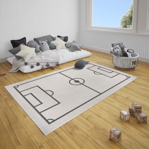 Kinderkamer vloerkleed Voetbalveld - crème/zwart - sfeer