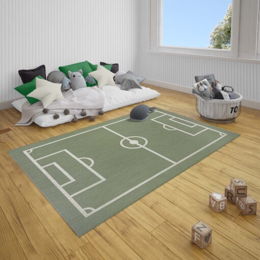 Kinderkamer vloerkleed Voetbalveld - groen/zwart - sfeer