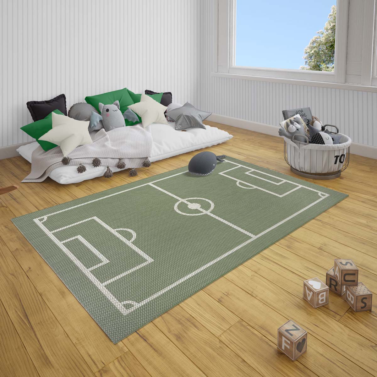 Thespian Oeps Ineenstorting Kinderkamer vloerkleed Voetbalveld - groen/zwart | Tapeso