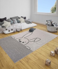 Kinderkamer vloerkleed Peeking bunny - crème/zwart - sfeer, thumbnail