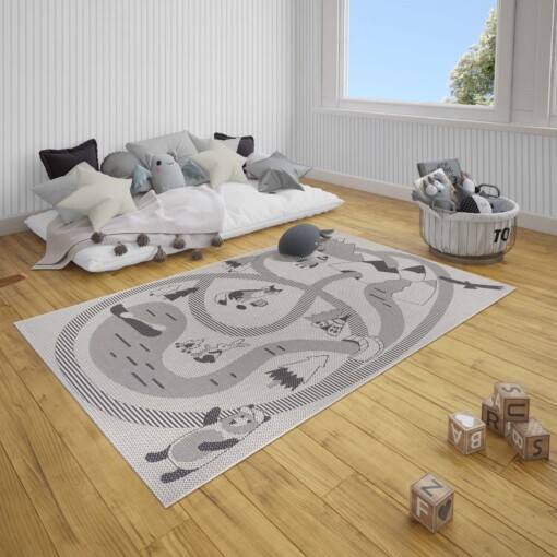 Kinderkamer vloerkleed  avonturenpark - crème/zwart - sfeer
