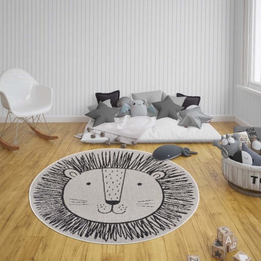 Rond kinderkamer vloerkleed Leeuw - crème/zwart - sfeer