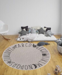 Rond kinderkamer vloerkleed Alfabet - crème/zwart - sfeer, thumbnail