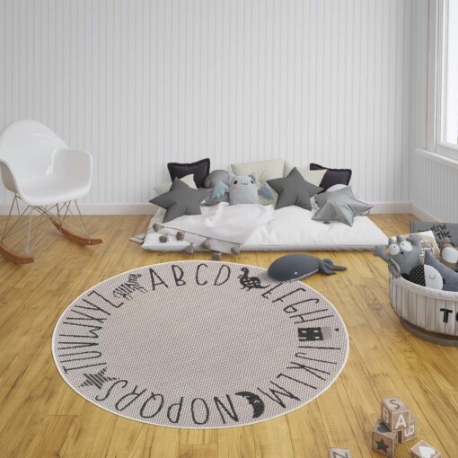 Rond kinderkamer vloerkleed Alfabet - crème/zwart - sfeer