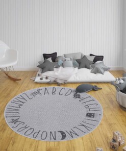 Rond kinderkamer vloerkleed Alfabet - zilver/grijs - sfeer, thumbnail