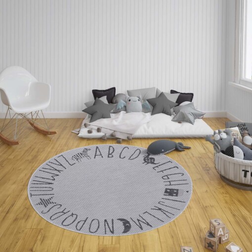 Rond kinderkamer vloerkleed Alfabet - zilver/grijs - sfeer