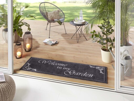 Loper "Welcome to my Garden" - grijs - sfeer