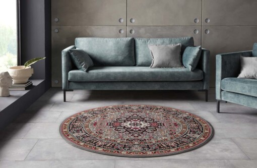 Klassiek vloerkleed rond Medaillion - grijs - sfeer