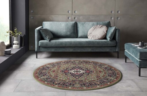 Klassiek vloerkleed rond Medaillion - groen - sfeer