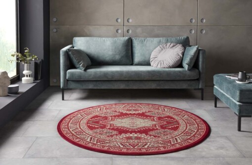 Klassiek vloerkleed rond Saricha Belutsch - rood - sfeer