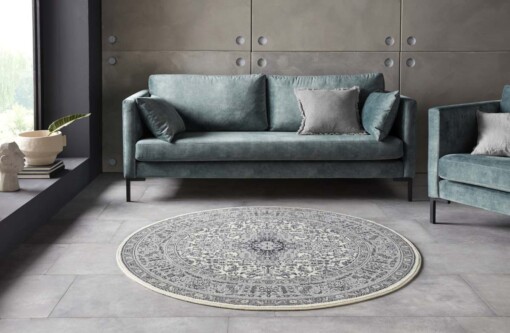 Klassiek vloerkleed rond Medaillion - crème - sfeer