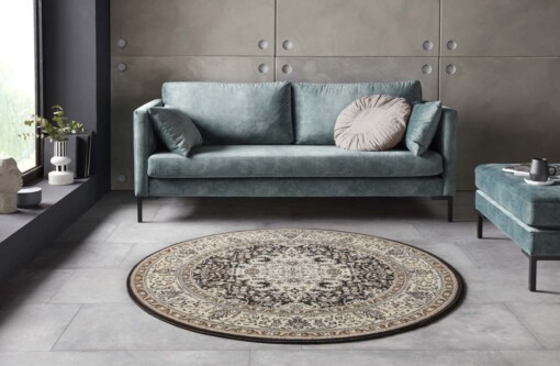Klassiek vloerkleed rond Medaillion - crème/bruin - sfeer