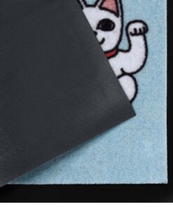 Deurmat Three Lucky Cats Wasbaar 30°C - lichtblauw - close up, thumbnail Deurmat Three Lucky Cats Wasbaar 30°C - lichtblauw - close up, thumbnail