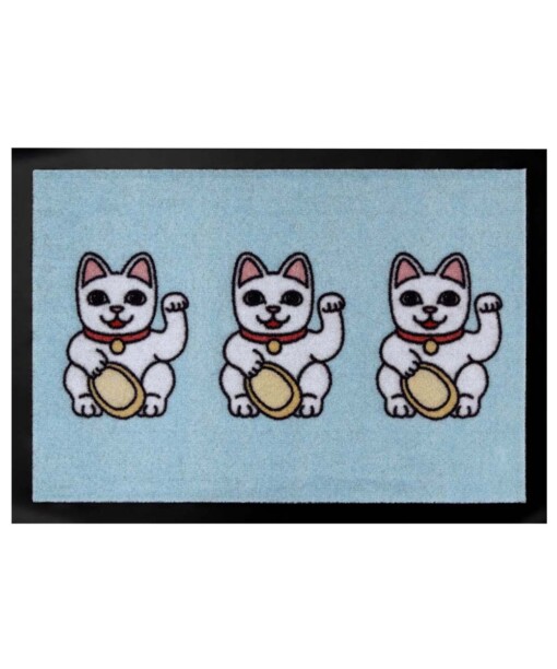 Deurmat Three Lucky Cats Wasbaar 30°C - lichtblauw - overzicht boven