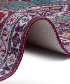 Oosters vloerkleed Aren Kazak - groen/rood - close up rol, thumbnail