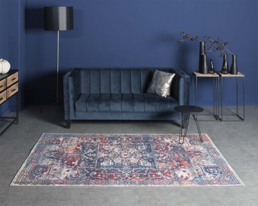 Kelim vloerkleed - Nostalgia No.6 - blauw - sfeer