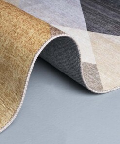 Vloerkleed - Geo goud/bruin - close up rol, thumbnail