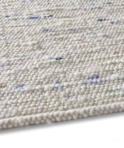 Wollen vloerkleed handweef Oslo - crème/blauw - close up zijkant, thumbnail