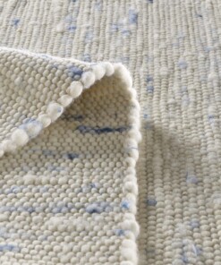Wollen vloerkleed handweef Oslo - crème/blauw - close up vouw, thumbnail