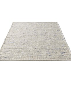 Wollen vloerkleed handweef Oslo - crème/blauw - overzicht schuin, thumbnail