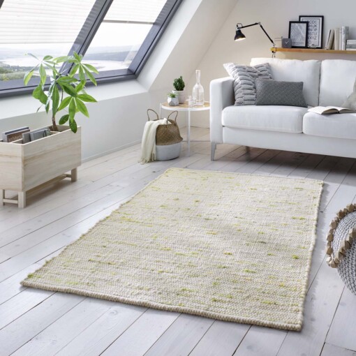 Wollen vloerkleed handweef Oslo - crème/groen - sfeer