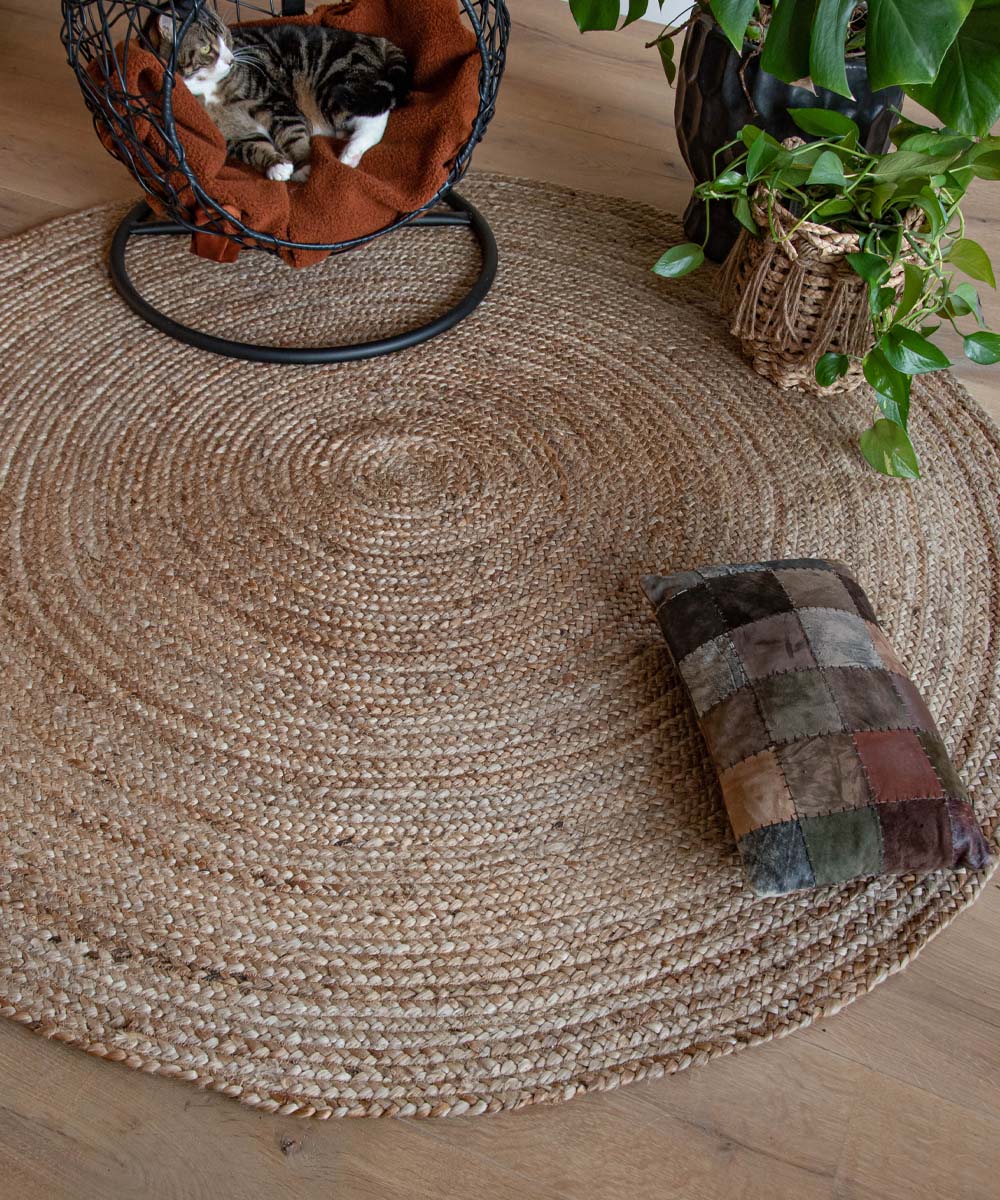 fax houten Handelsmerk Jute vloerkleed rond - Boho & me - naturel | Tapeso