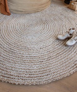 Jute vloerkleed rond - Braided - wit/naturel - sfeer, thumbnail