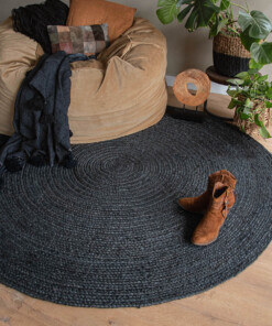 Rond jute vloerkleed - Pure - zwart [special edition] - sfeer