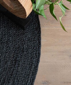 Rond jute vloerkleed - Pure - zwart [special edition] - close up zijkant, thumbnail