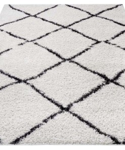 Hoogpolig vloerkleed ruiten Berber - crème/zwart - overzicht schuin, thumbnail