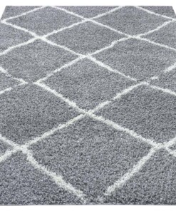 Hoogpolig vloerkleed ruiten Berber - donkergrijs/crème - overzicht schuin, thumbnail Hoogpolig vloerkleed ruiten Berber - donkergrijs/crème - overzicht schuin, thumbnail