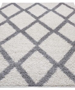 Hoogpolig vloerkleed ruiten York - crème/donkergrijs - overzicht schuin, thumbnail