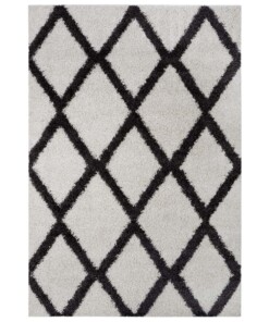 Hoogpolig vloerkleed ruiten York - crème/zwart - overzicht boven, thumbnail