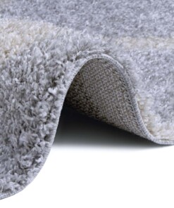 Hoogpolig vloerkleed ruiten York - lichtgrijs/crème - close up, thumbnail