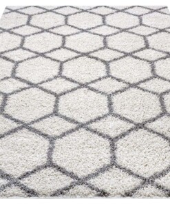 Hoogpolig vloerkleed Cubical - crème/donkergrijs - overzicht schuin, thumbnail