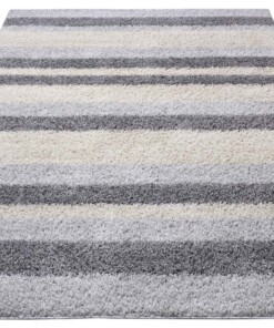 Hoogpolig vloerkleed strepen Quarry - lichtgrijs/donkergrijs - overzicht schuin, thumbnail