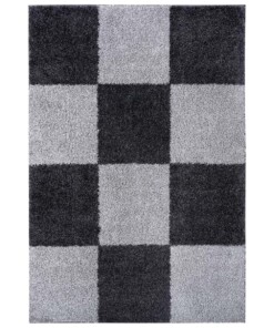 Hoogpolig vloerkleed blokken Rustic - zwart/donkergrijs - overzicht boven, thumbnail