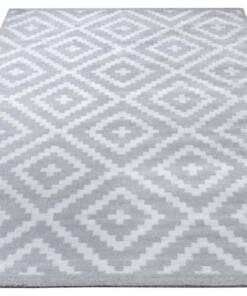 Modern vloerkleed ruiten Aztec - lichtgrijs - overzicht schuin, thumbnail