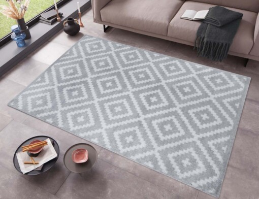 Modern vloerkleed ruiten Aztec - lichtgrijs - sfeer