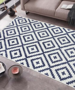 Modern vloerkleed ruiten Aztec - blauw/crème - sfeer