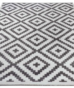 Modern vloerkleed ruiten Aztec - grijs/crème - overzicht schuin, thumbnail