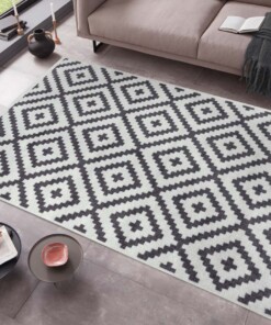 Modern vloerkleed ruiten Aztec - grijs/crème - sfeer