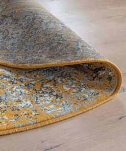 Rond vintage Vloerkleed Antiq - Joy de Vivre - okergeel - close up vouw, thumbnail