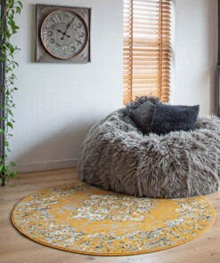 Rond vintage Vloerkleed Antiq - Joy de Vivre - okergeel - sfeer, thumbnail